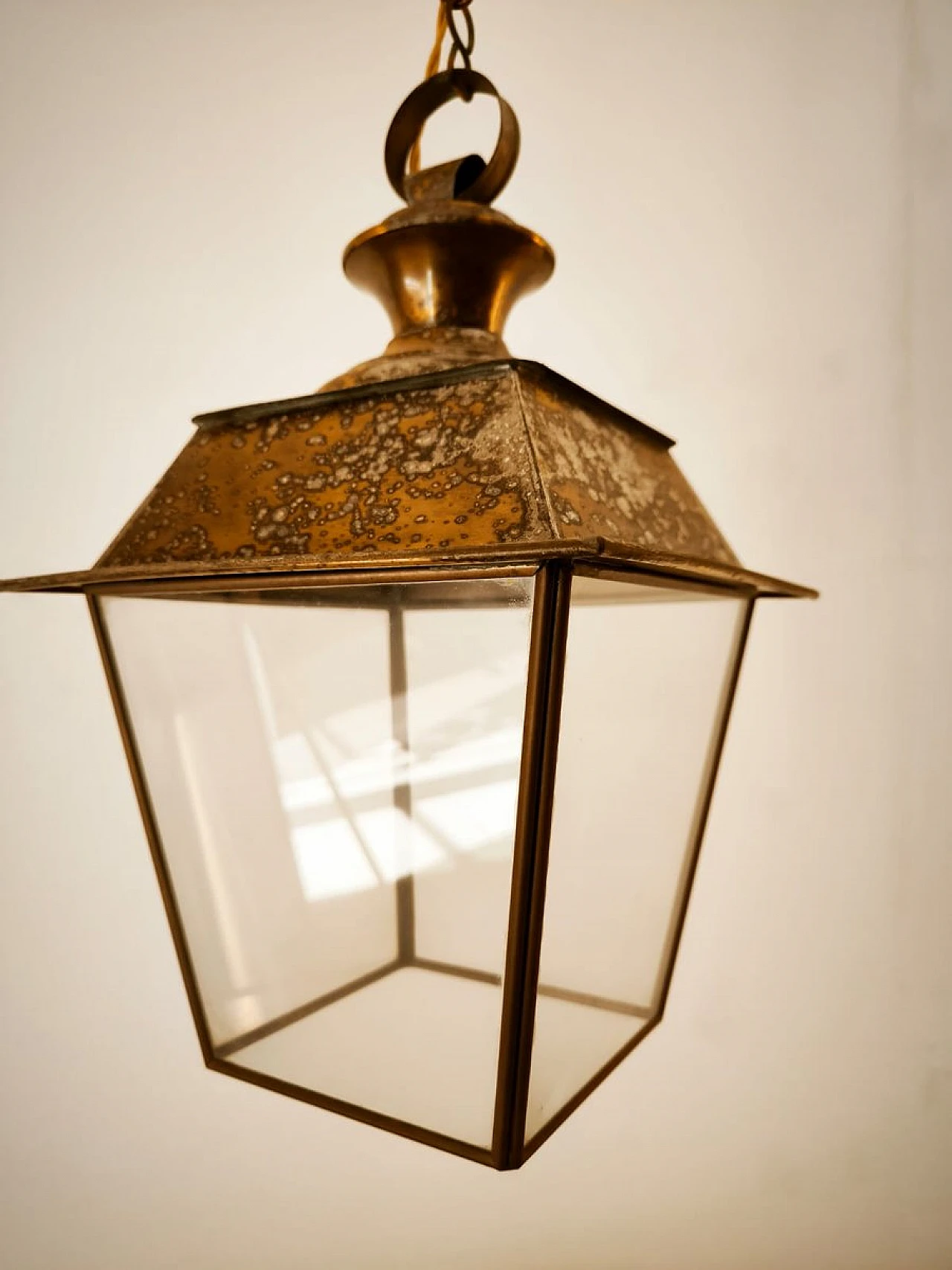 Glass and brass hanging lantern, 1950s 9