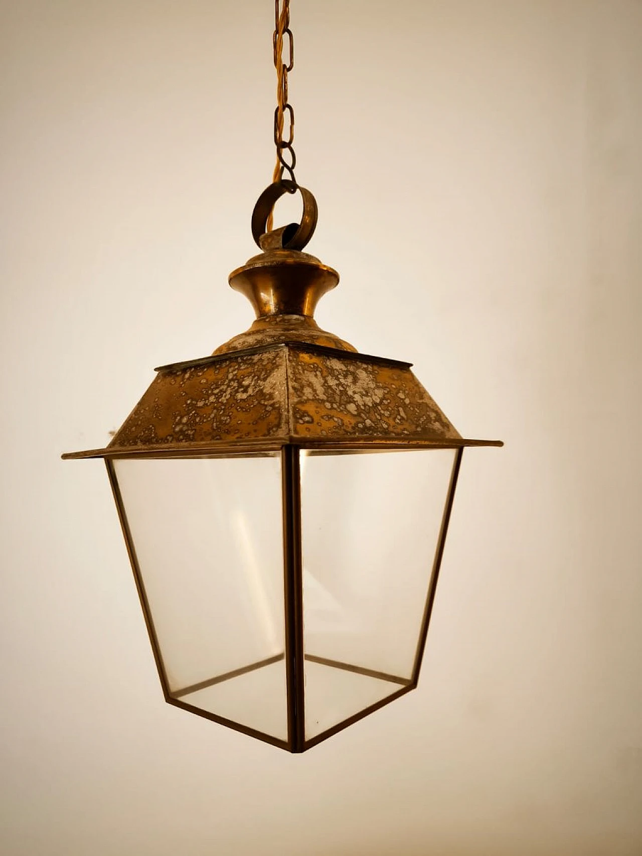 Glass and brass hanging lantern, 1950s 12