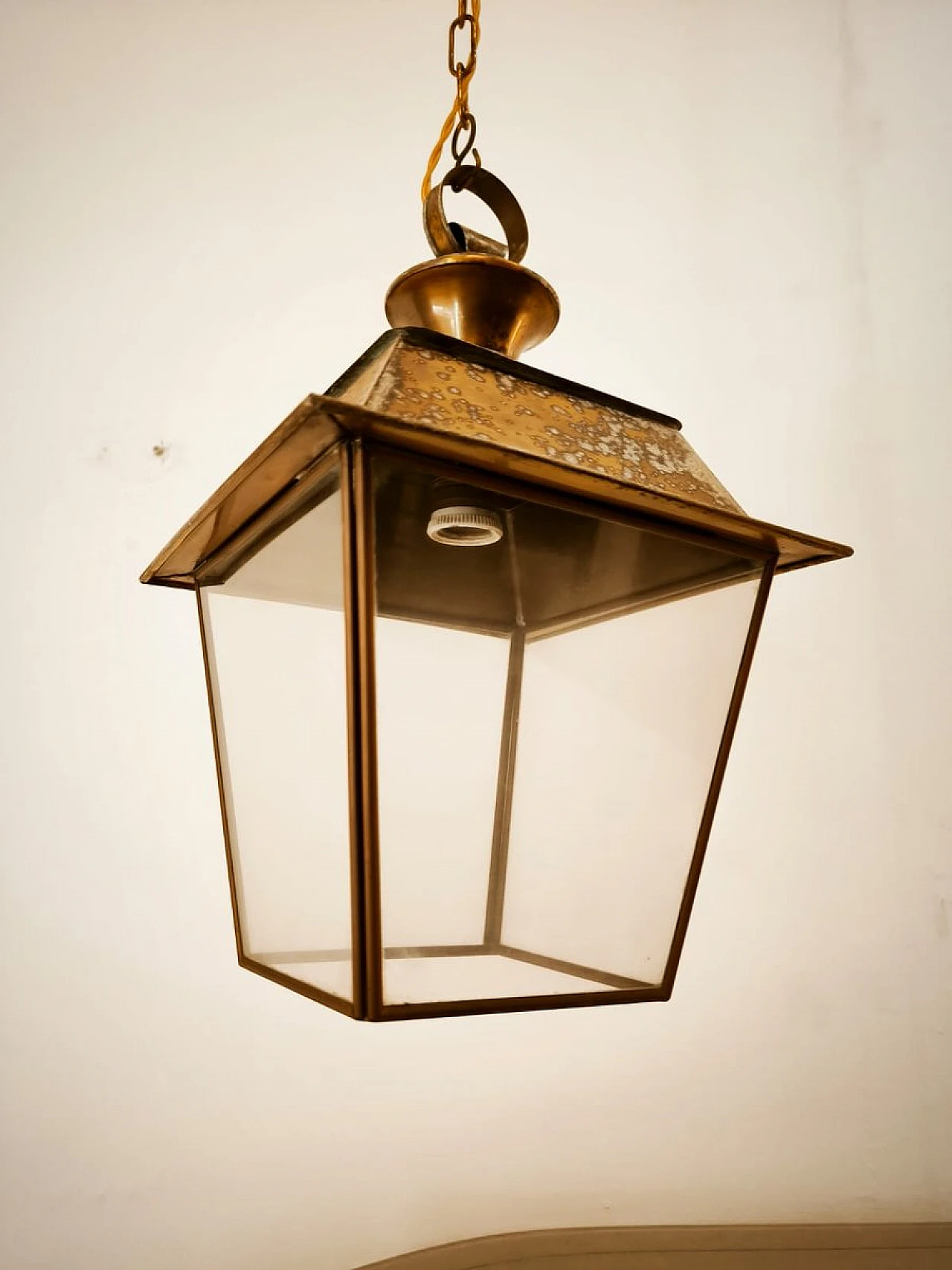 Glass and brass hanging lantern, 1950s 17