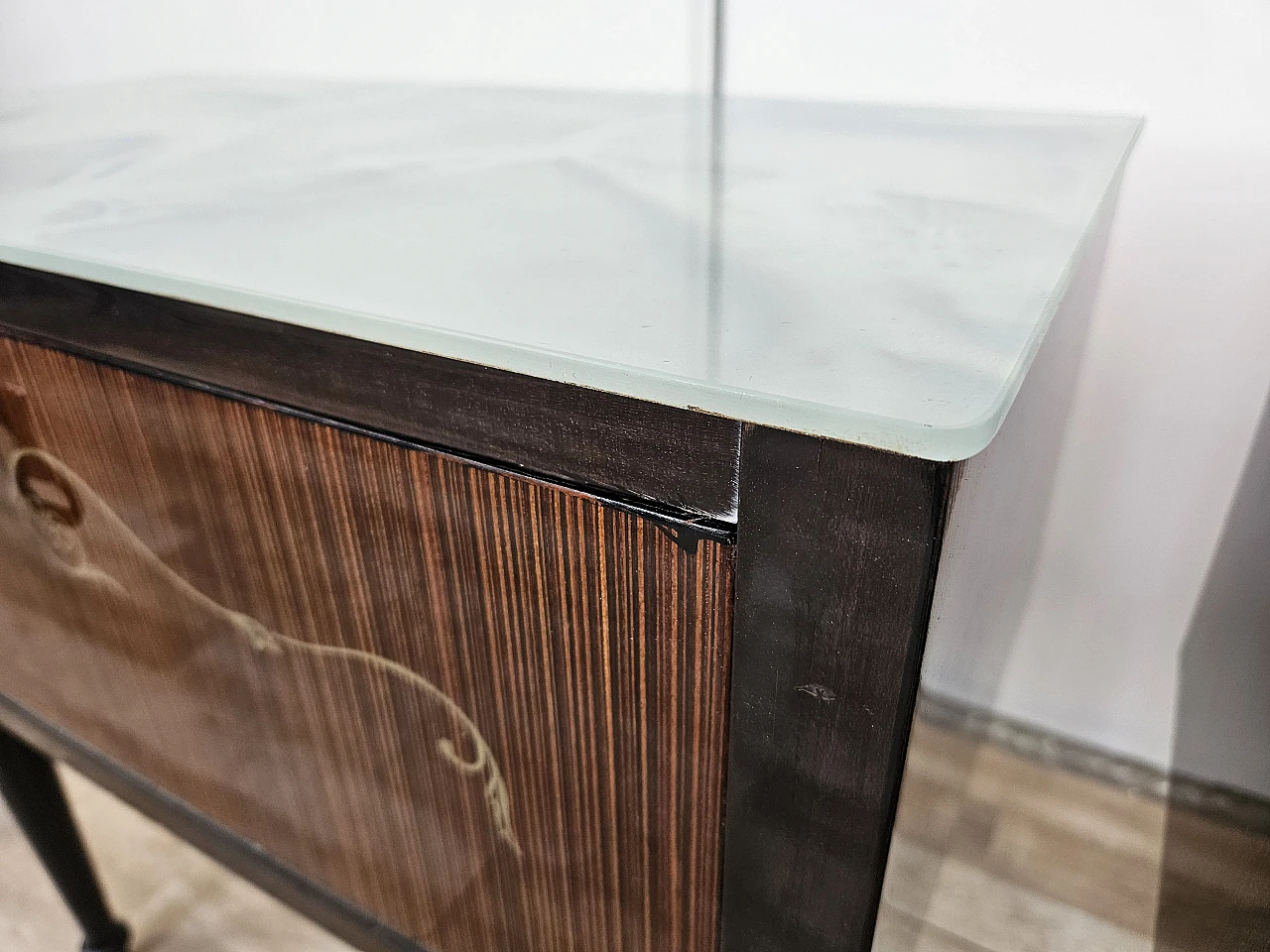 Pair of bedside tables with flap and blue glass top, 1960s 6