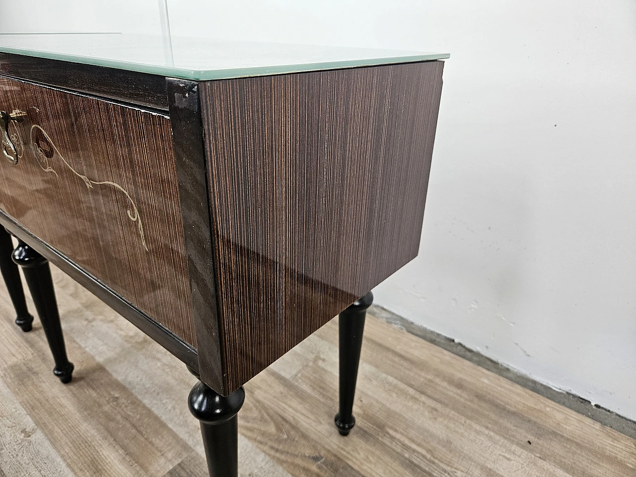 Pair of bedside tables with flap and blue glass top, 1960s 9