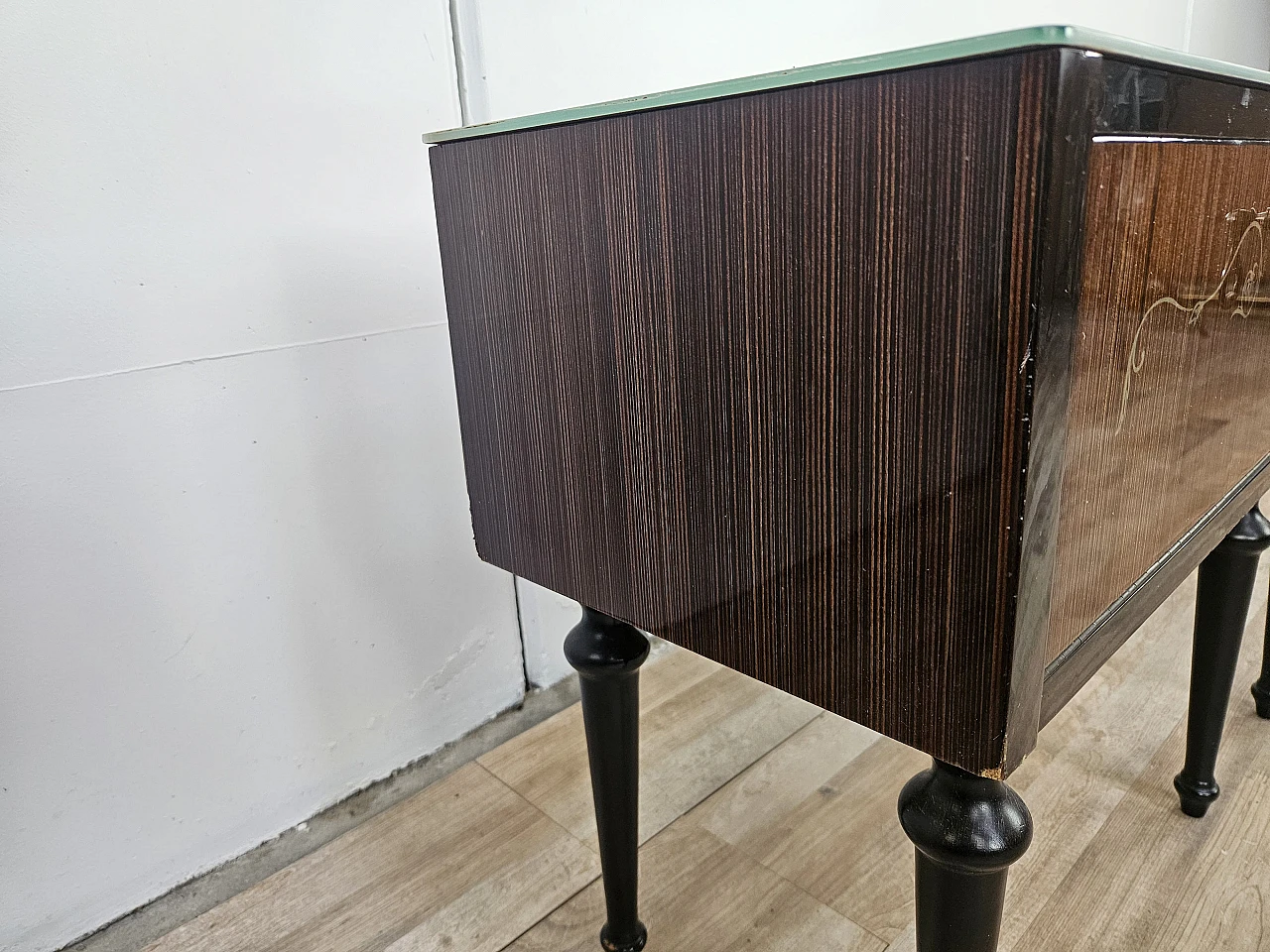 Pair of bedside tables with flap and blue glass top, 1960s 10