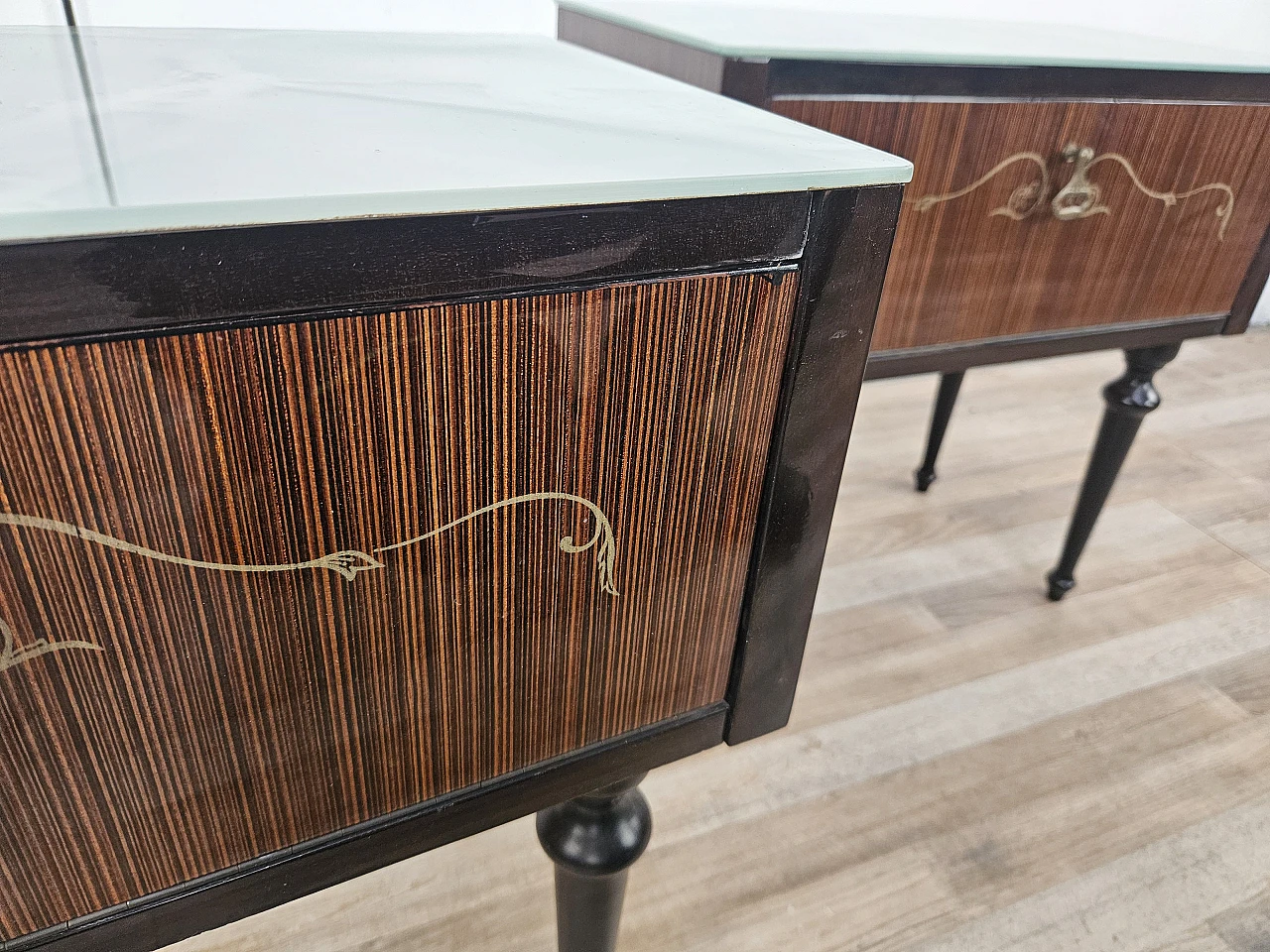 Pair of bedside tables with flap and blue glass top, 1960s 20