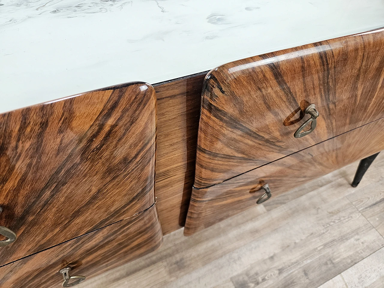 Mid Century sideboard with glass top and drawers, 1950s 13