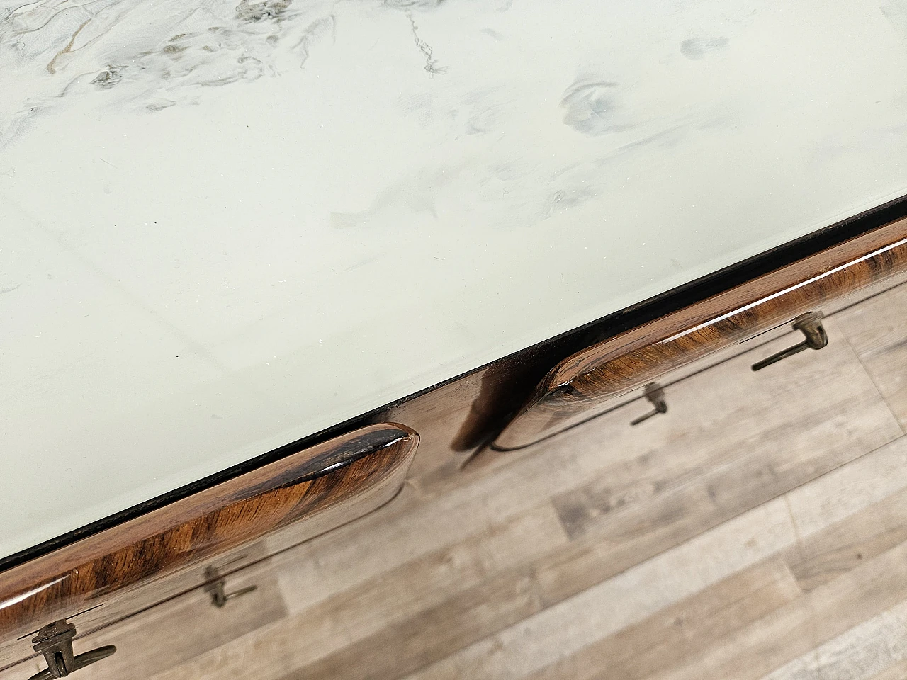 Mid Century sideboard with glass top and drawers, 1950s 14