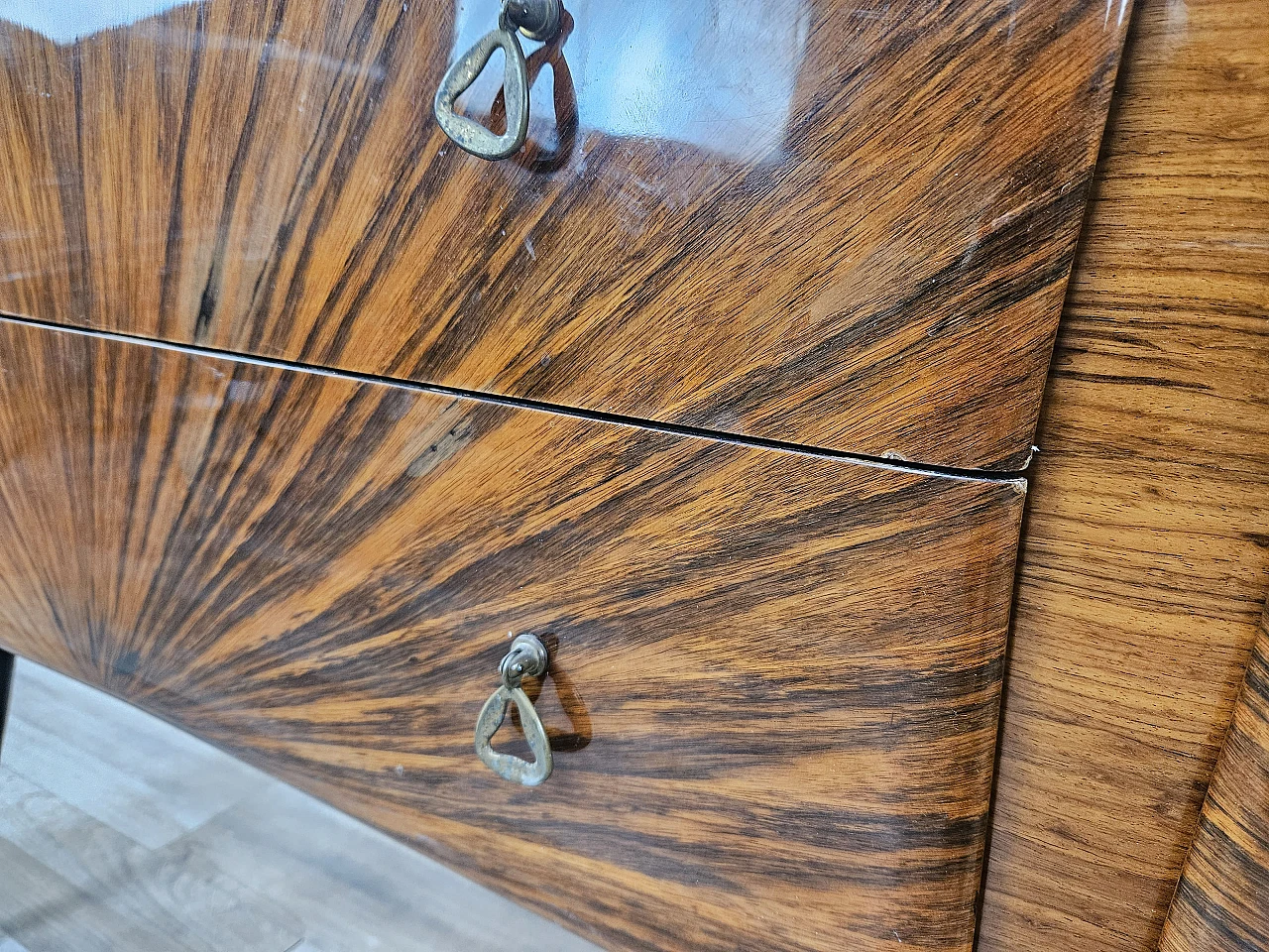 Mid Century sideboard with glass top and drawers, 1950s 24