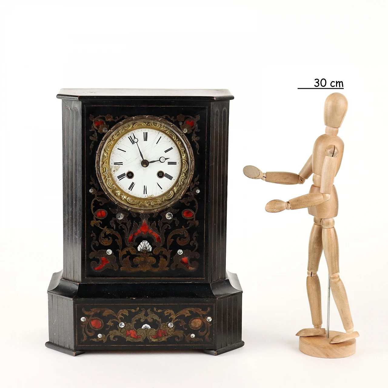 Wooden table clock with inlays, late 19th century 2