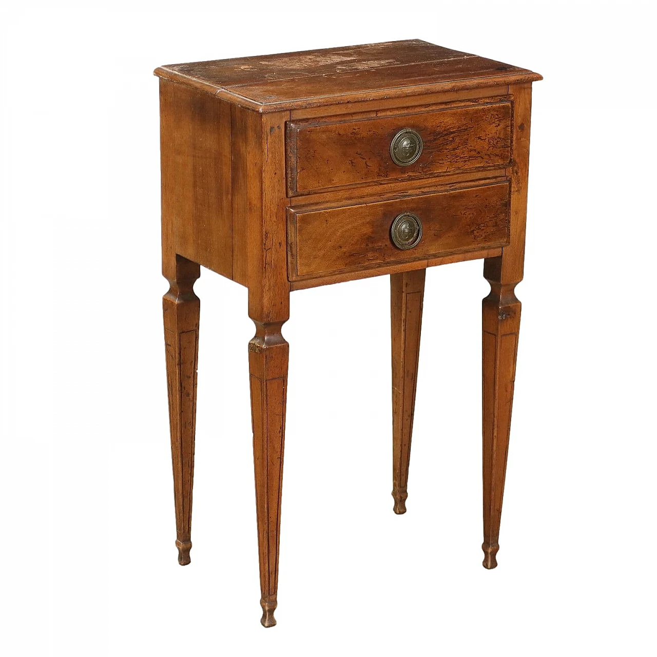 Fir & walnut Directoire nightstand with pair of drawers, 18th century 1