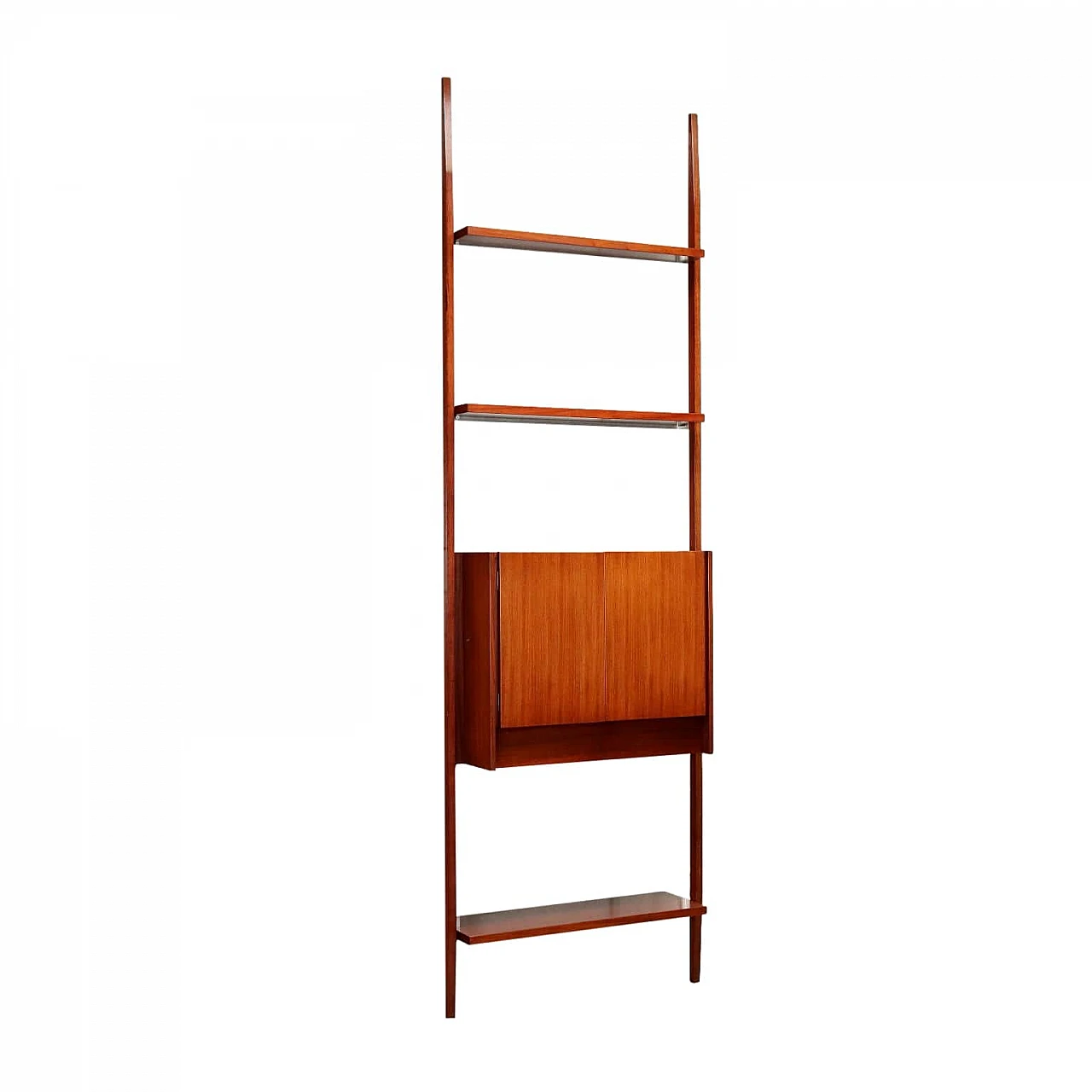 Aluminum and teak floor-to-ceiling bookcase, 1960s 1