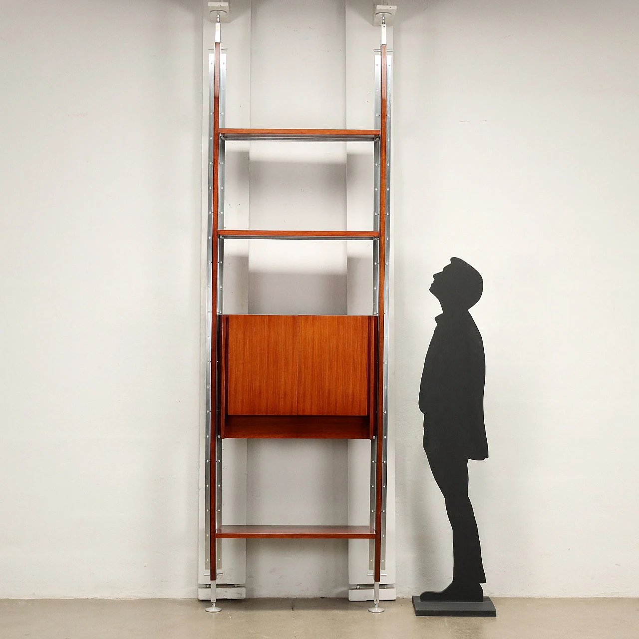 Aluminum and teak floor-to-ceiling bookcase, 1960s 2