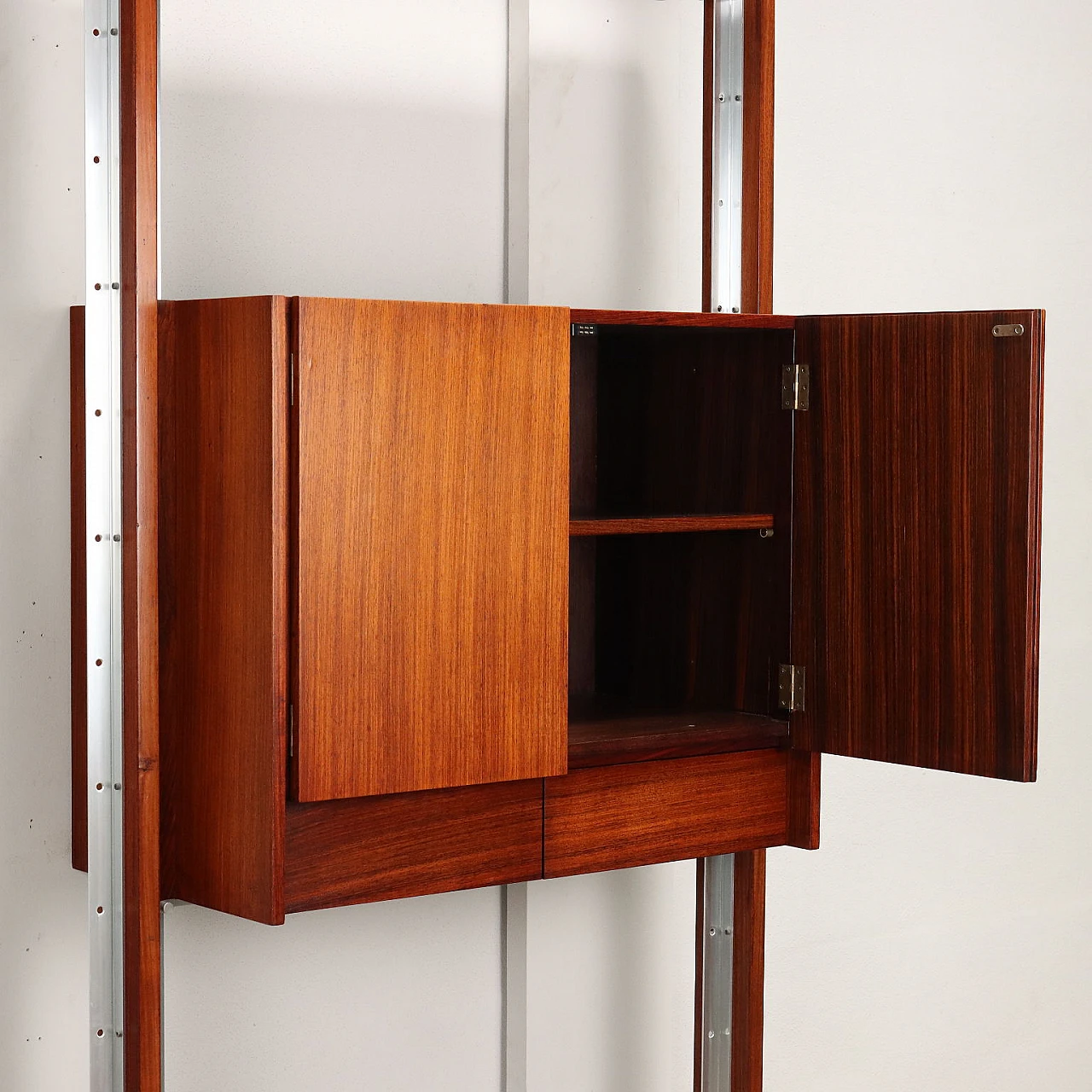 Aluminum and teak floor-to-ceiling bookcase, 1960s 4