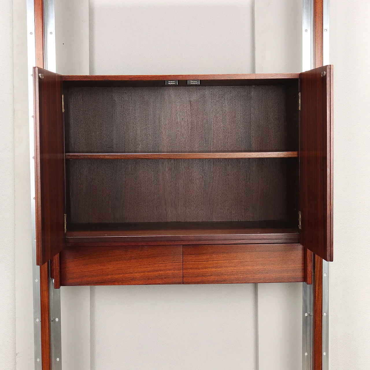 Aluminum and teak floor-to-ceiling bookcase, 1960s 5