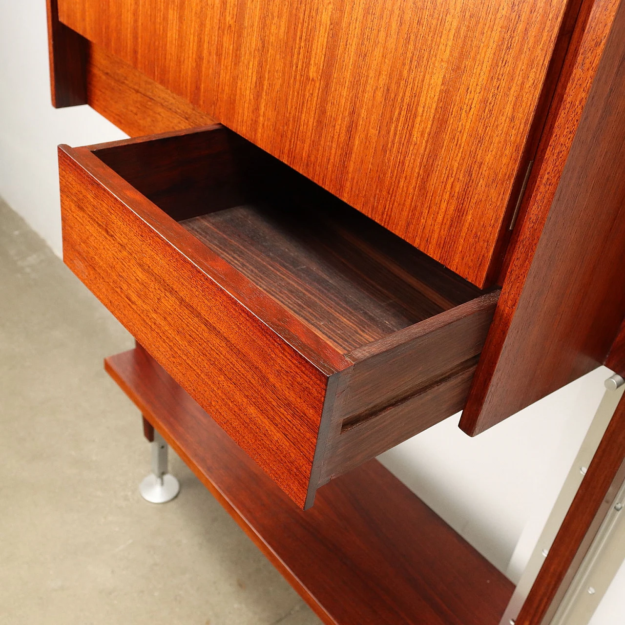 Aluminum and teak floor-to-ceiling bookcase, 1960s 7