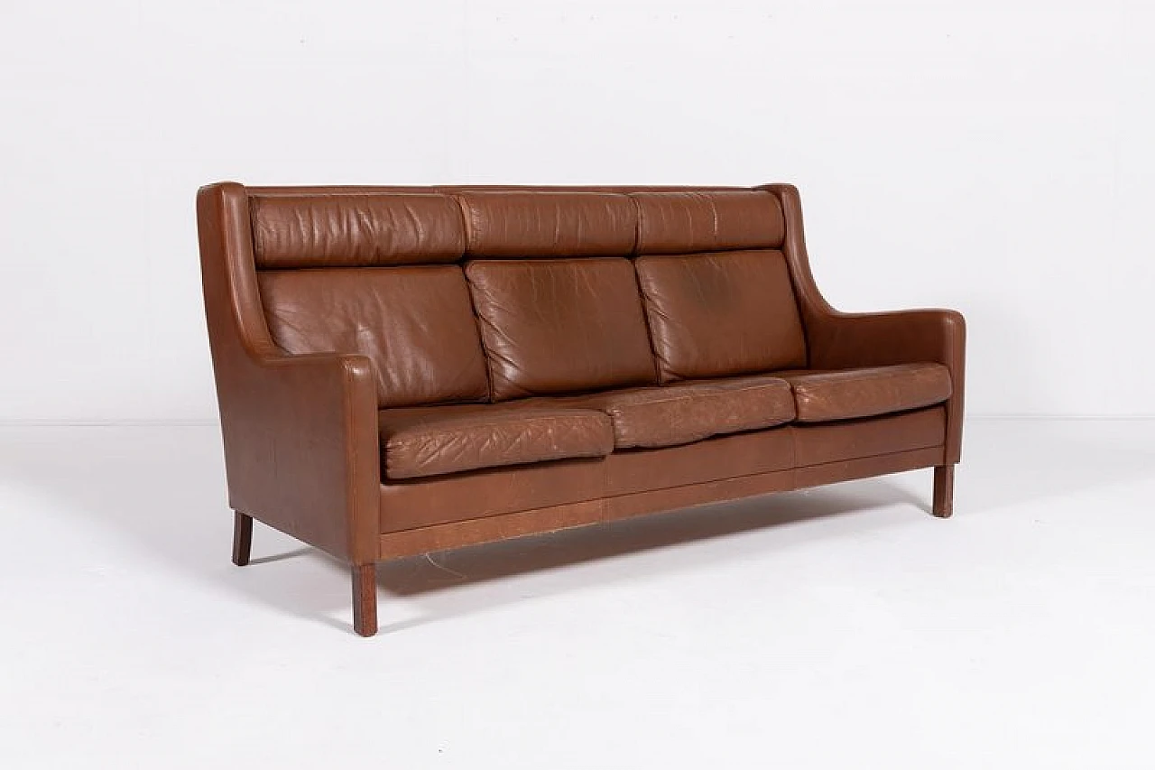 Danish cognac leather sofa, 1970s 1