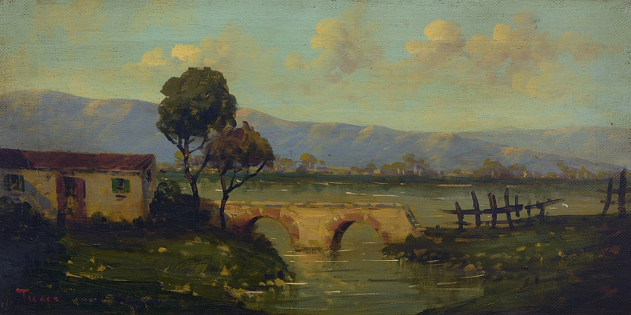 Paesaggio di campagna di Antonio Tucci, incorniciato, anni '90 1