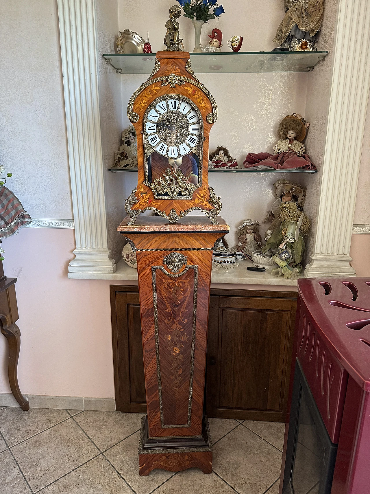 Column pendulum clock, boulle style, 1960s 1