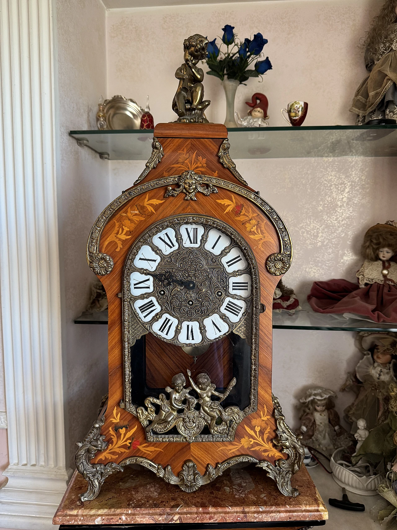 Column pendulum clock, boulle style, 1960s 3