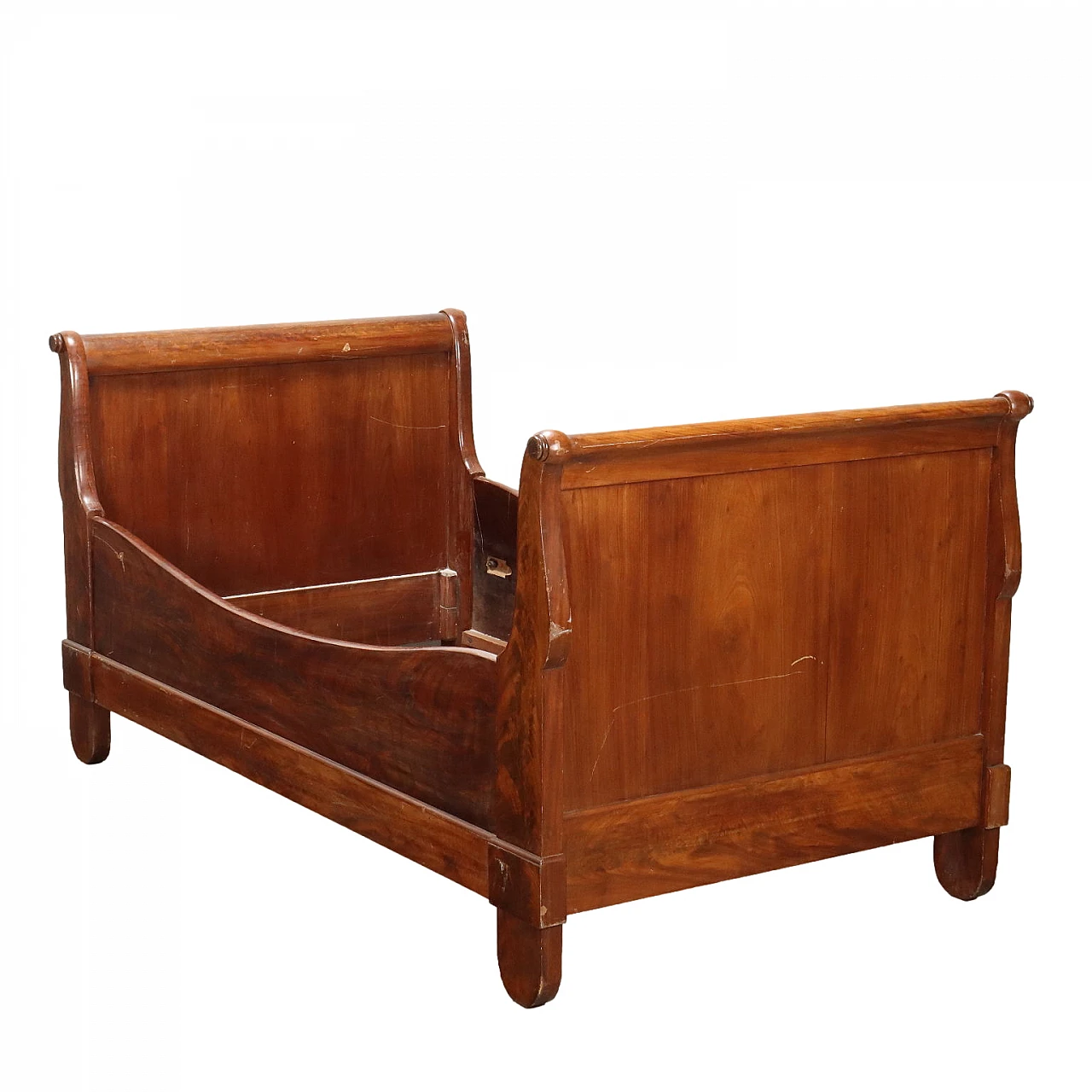 Louis Philippe mahogany single bed with vase feet, 19th century 1