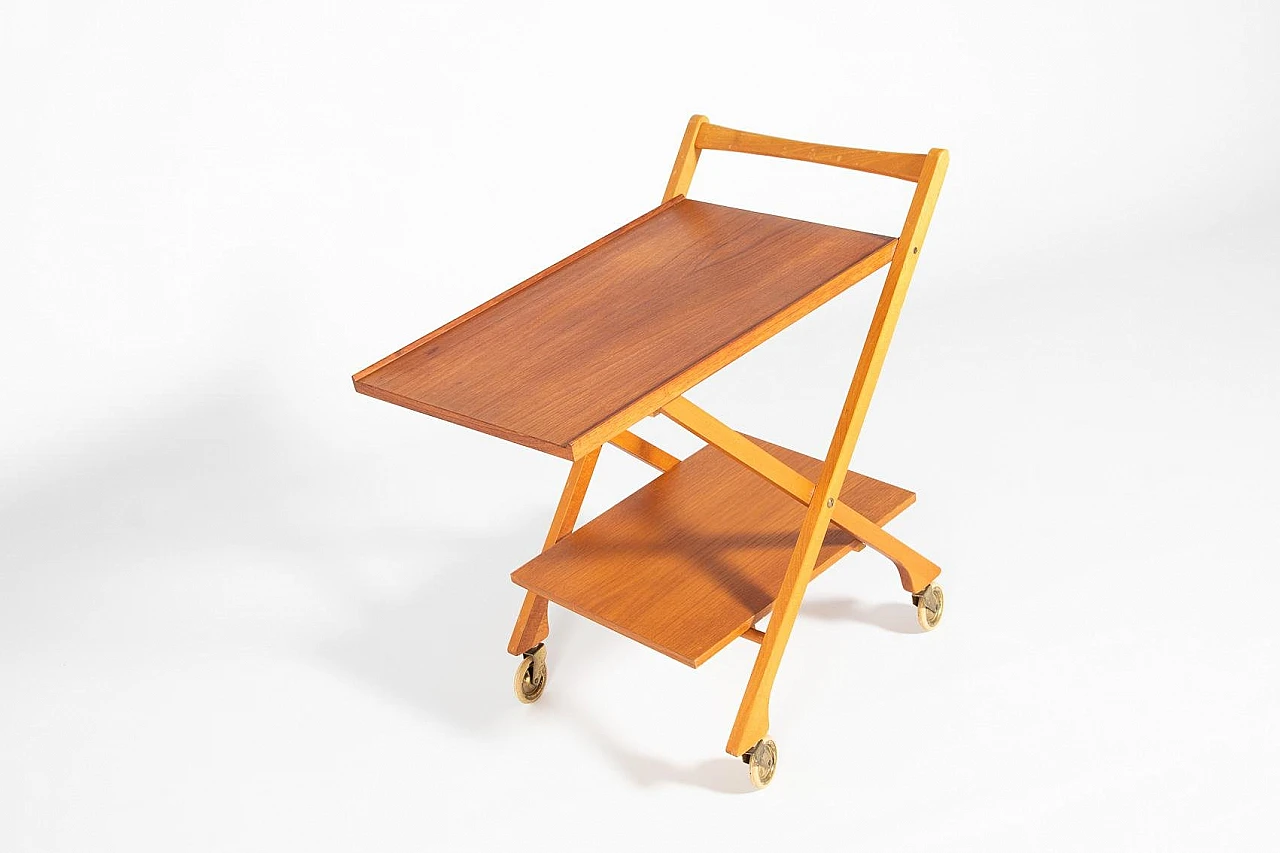 Mid-Century foldable teak serving trolley, 1960s 2