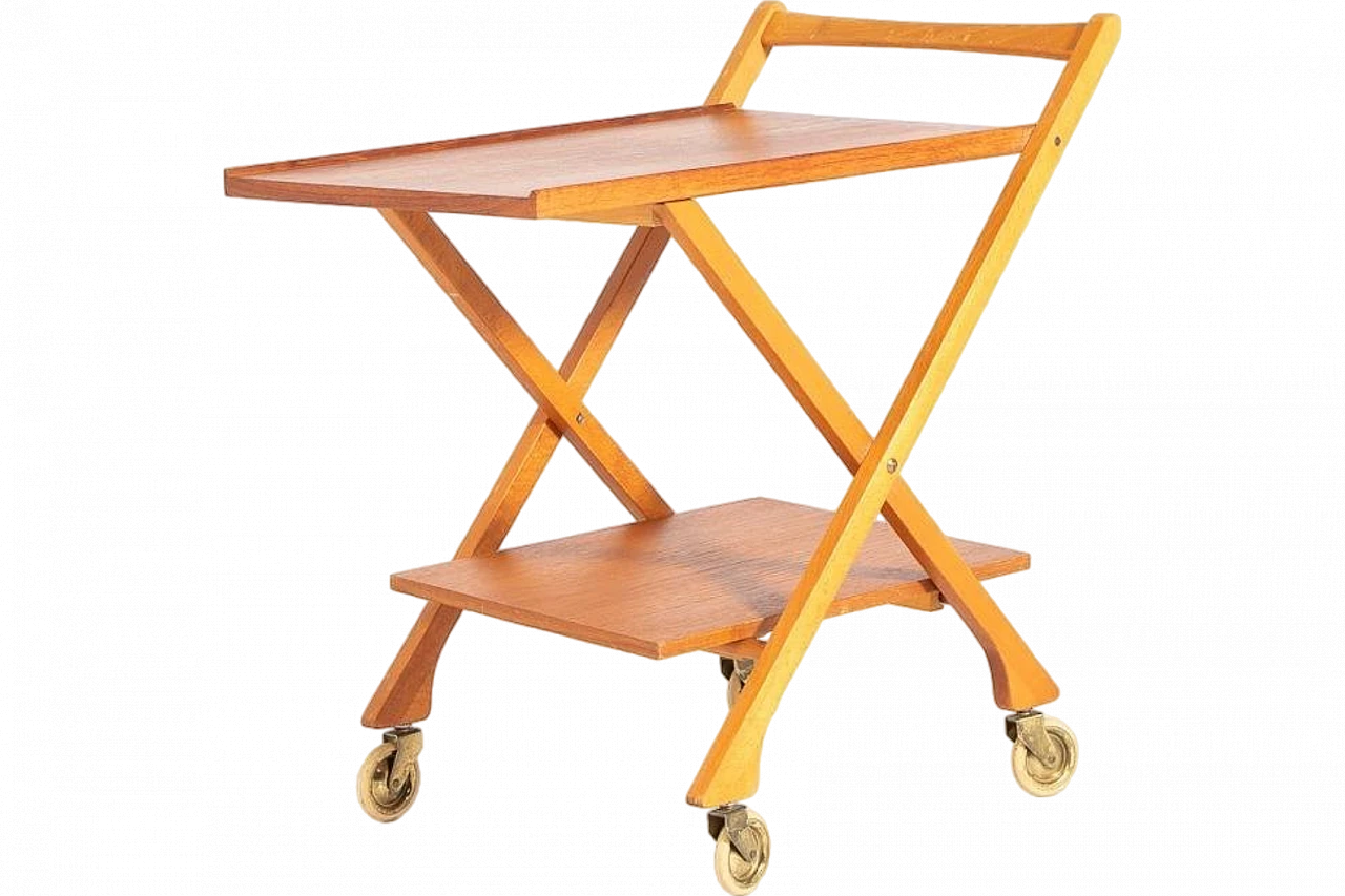 Mid-Century foldable teak serving trolley, 1960s 7