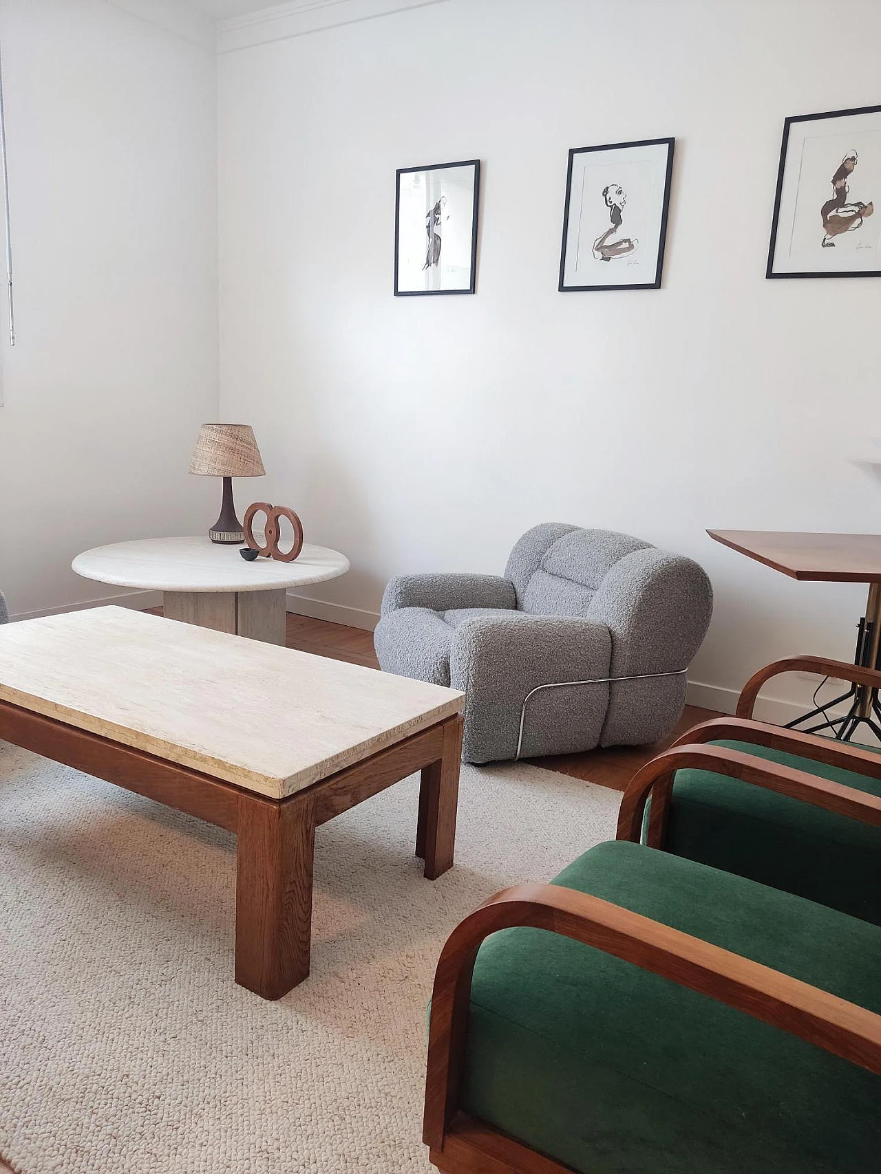 Wooden coffee table with travertine top, 1970s 2