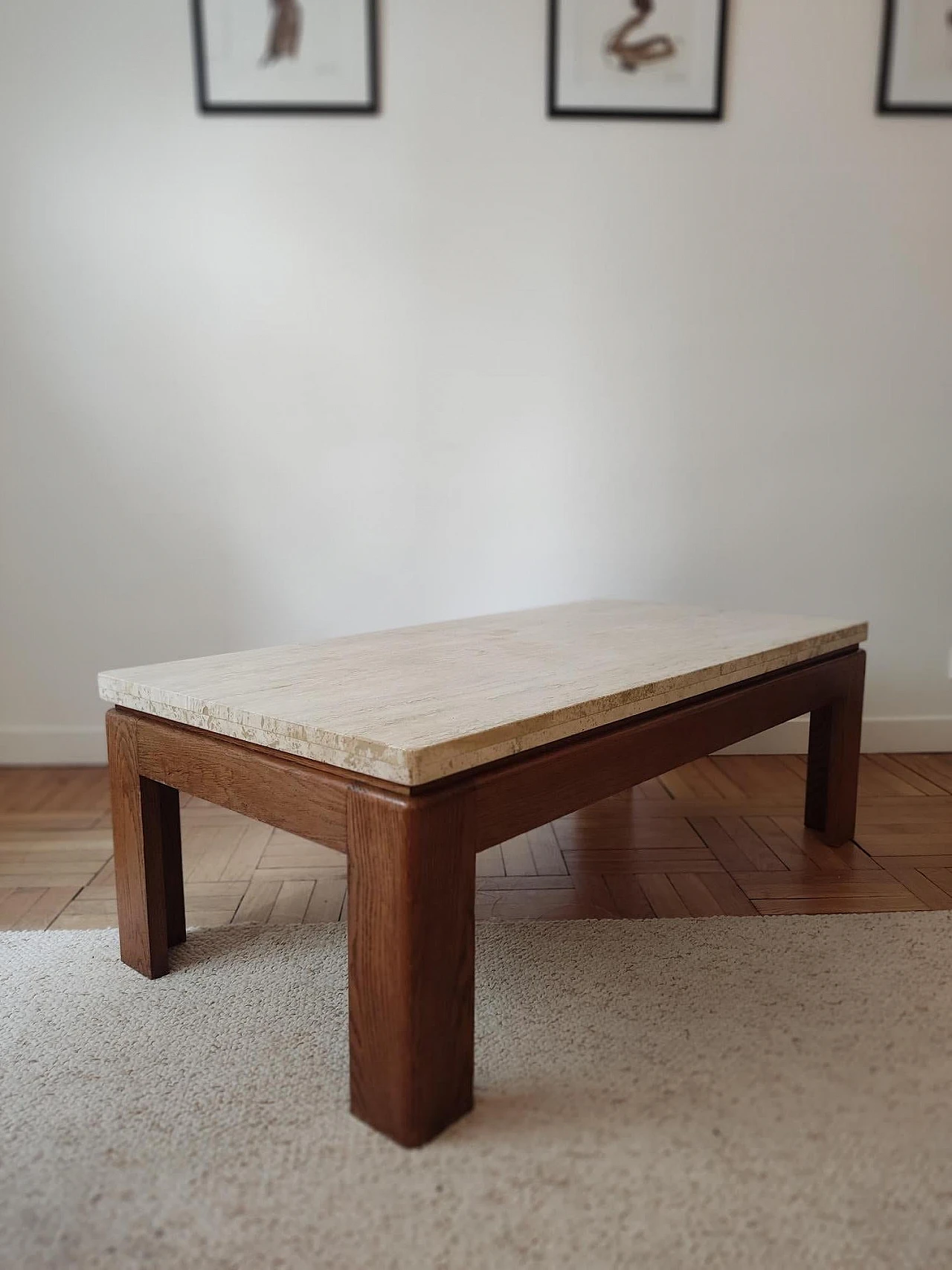 Wooden coffee table with travertine top, 1970s 5