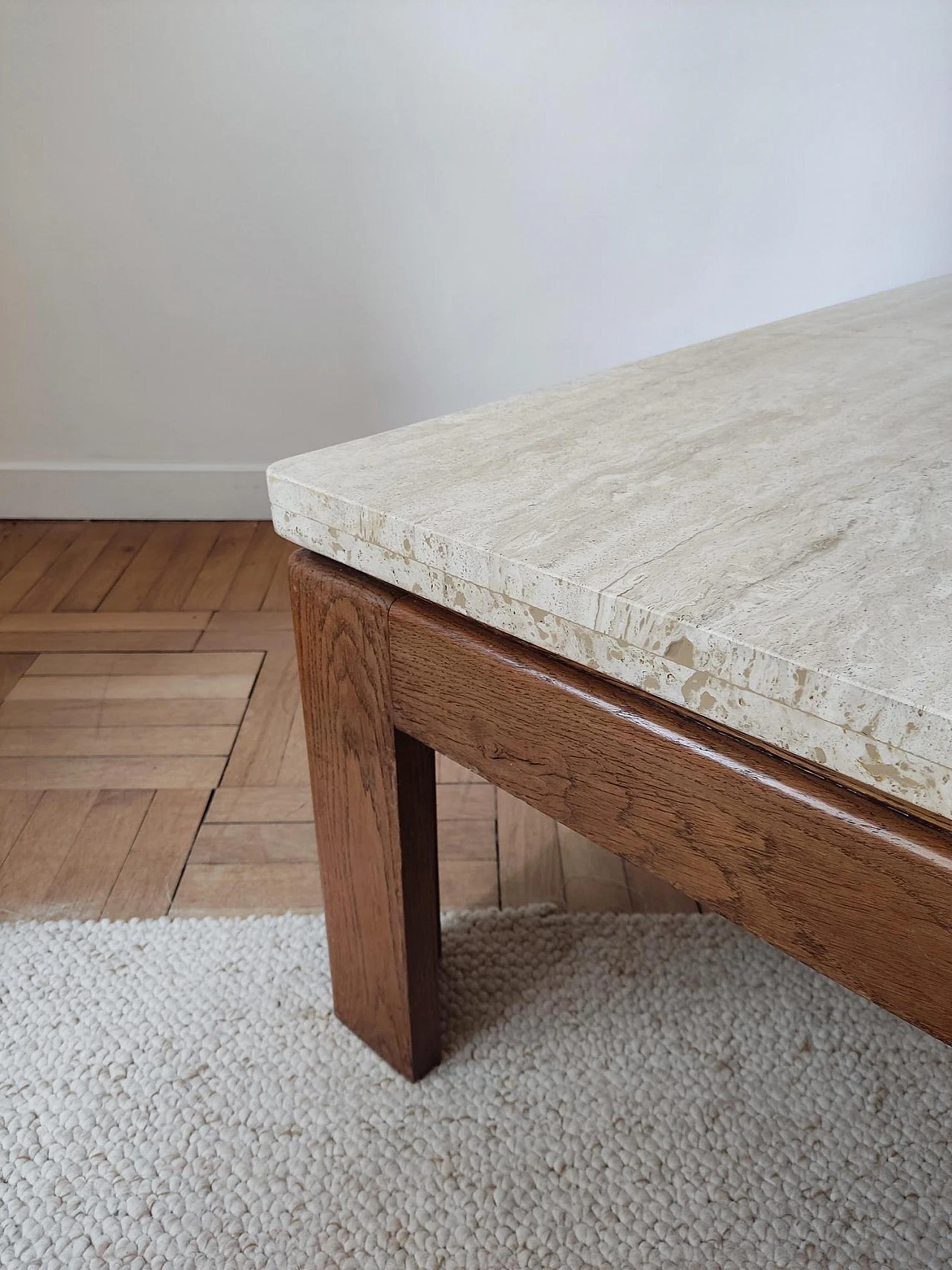 Wooden coffee table with travertine top, 1970s 6