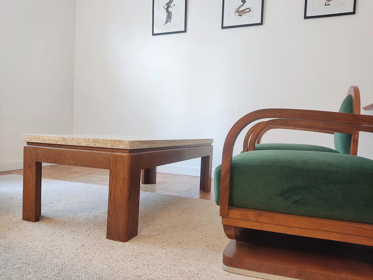 Wooden coffee table with travertine top, 1970s 8