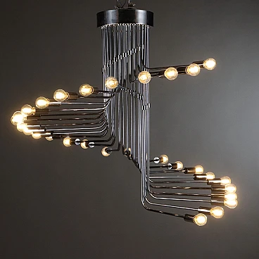 Chromed metal spiral-shaped chandelier, 1970s