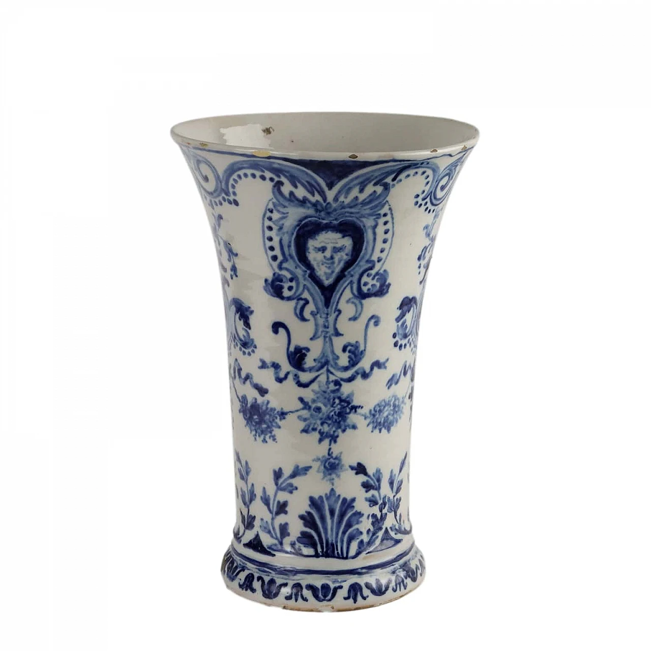 Vaso in maiolica blu e bianco con motivi vegetali di Gien, '700 1