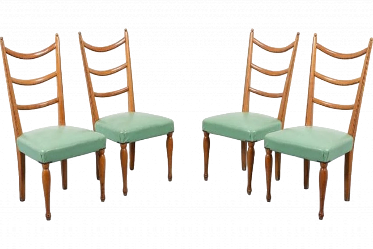 4 Dining chairs in wood and fabric by Paolo Buffa, 1950s 10