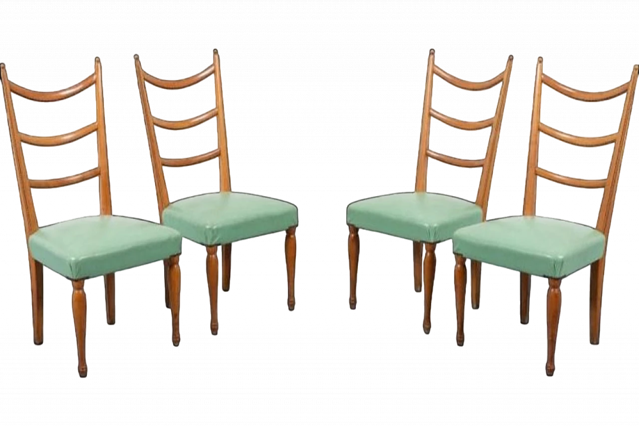 4 Dining chairs in wood and fabric by Paolo Buffa, 1950s 11