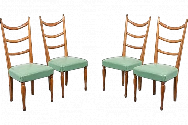 4 Dining chairs in wood and fabric by Paolo Buffa, 1950s