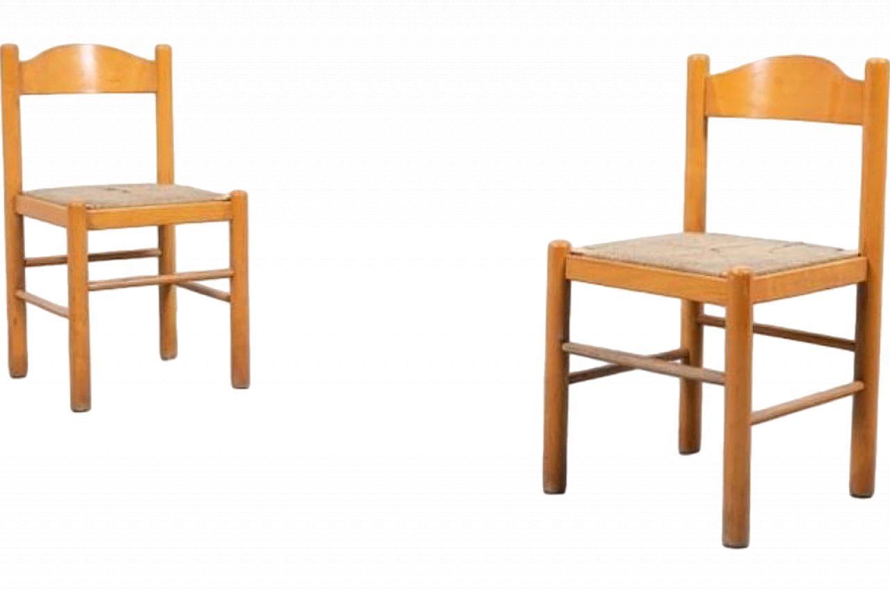 Pair of architectural chairs in wood and fabric, 1960s 9