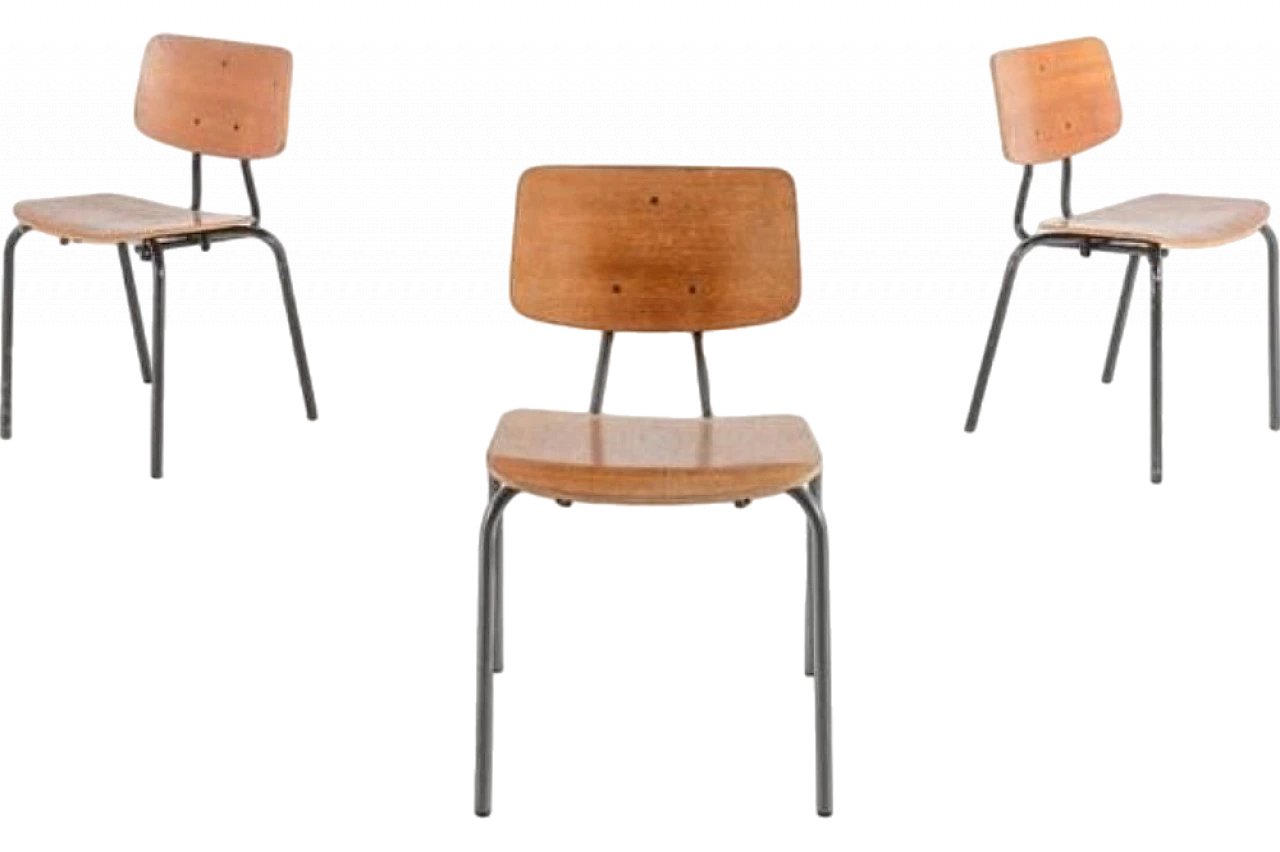 3 Steel and wood school chairs, 1960s 9