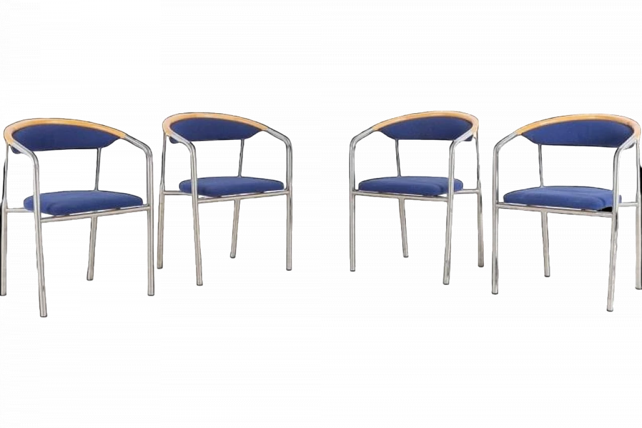 4 Steel and fabric chairs by Hansen & Sorensen, 1990s 16