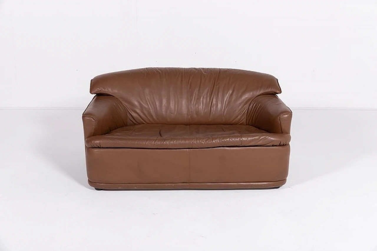 Brown leather sculptural sofa, 1980s 2