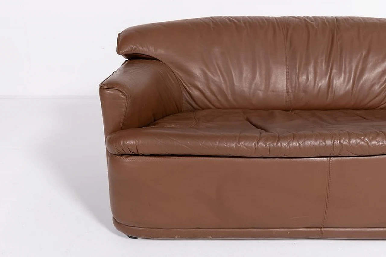 Brown leather sculptural sofa, 1980s 3