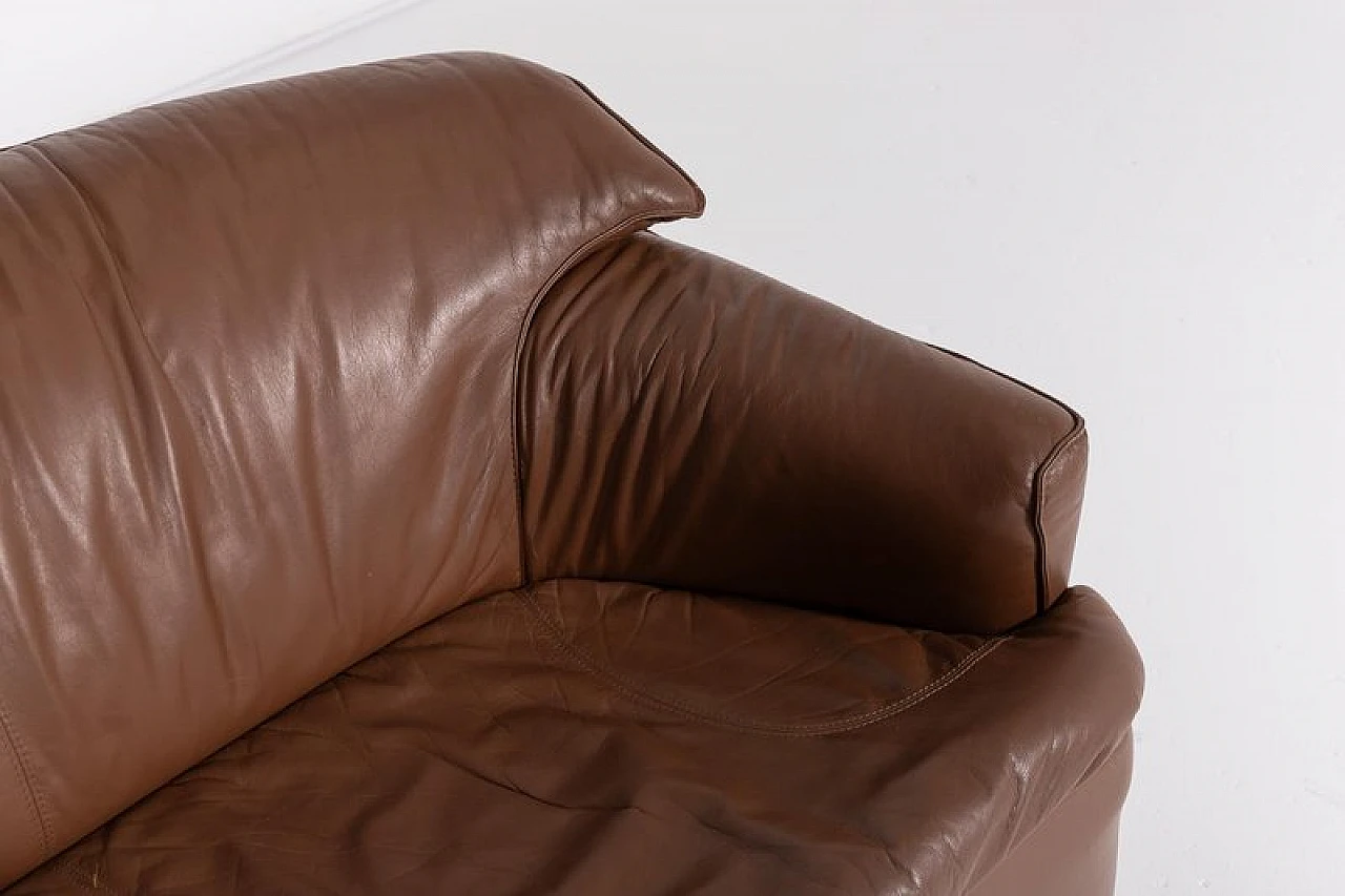 Brown leather sculptural sofa, 1980s 4