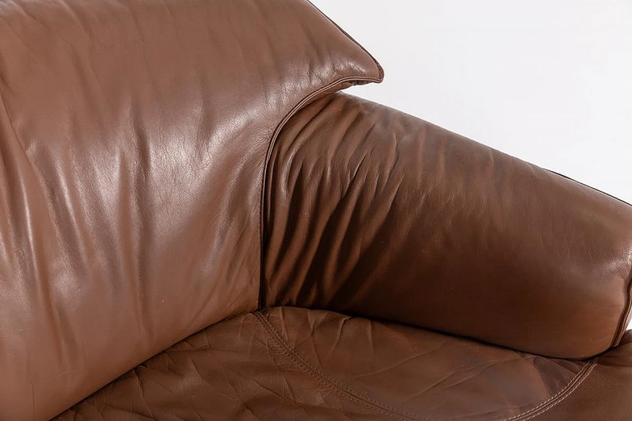 Brown leather sculptural sofa, 1980s 5