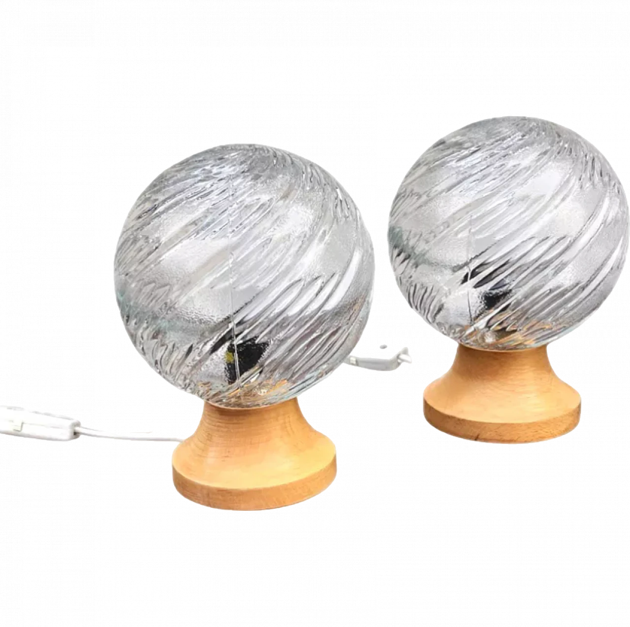 Pair of glass and beech lamps, 1970s 9