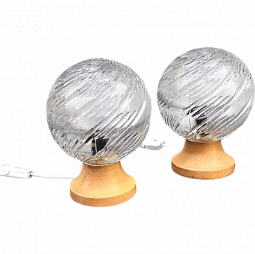 Pair of glass and beech lamps, 1970s