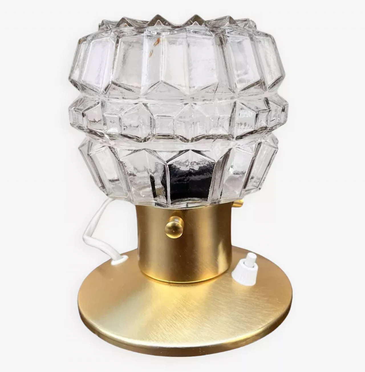 Bedside lamp in gilded metal and glass, 1970s 1