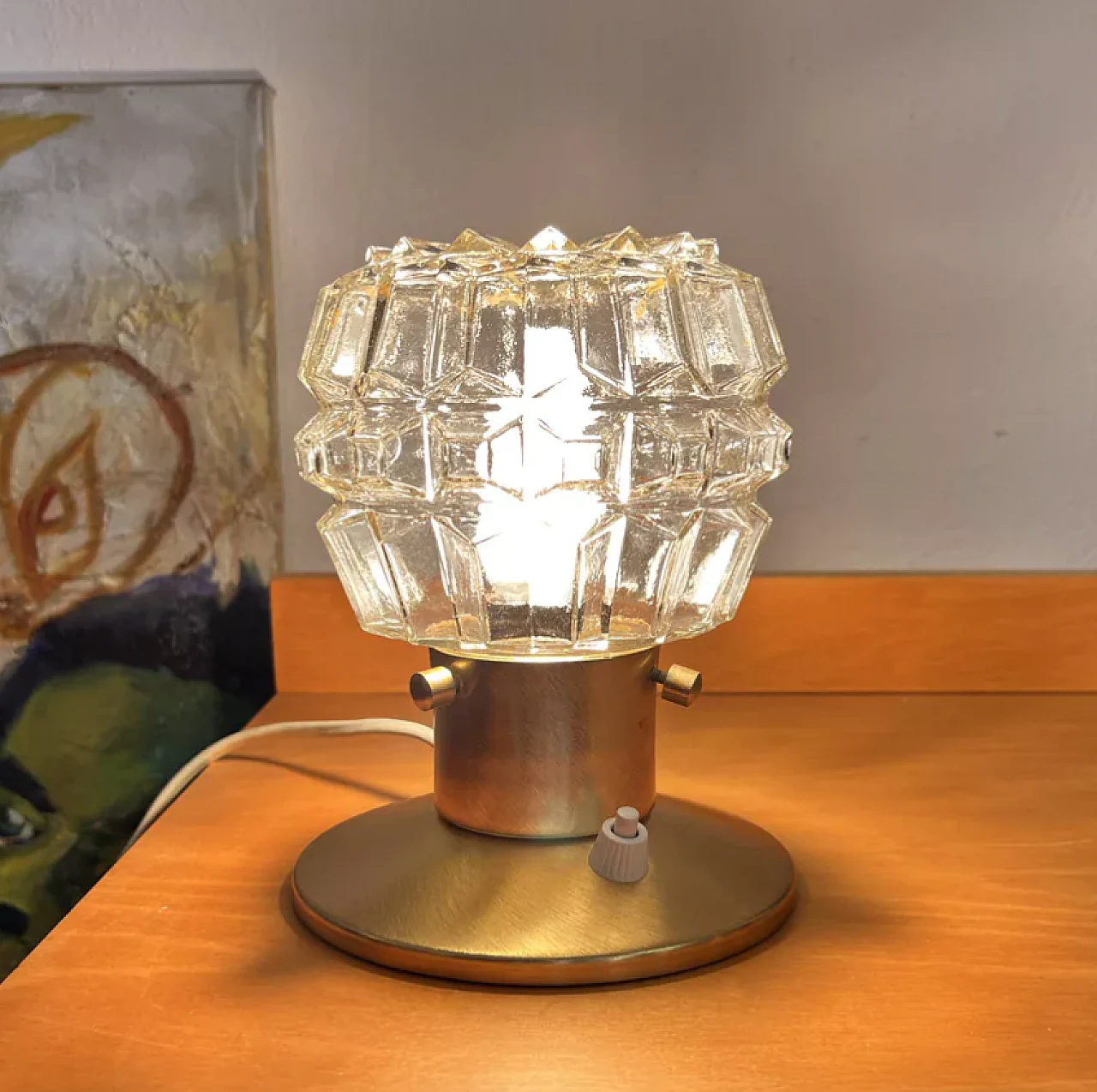 Bedside lamp in gilded metal and glass, 1970s 2