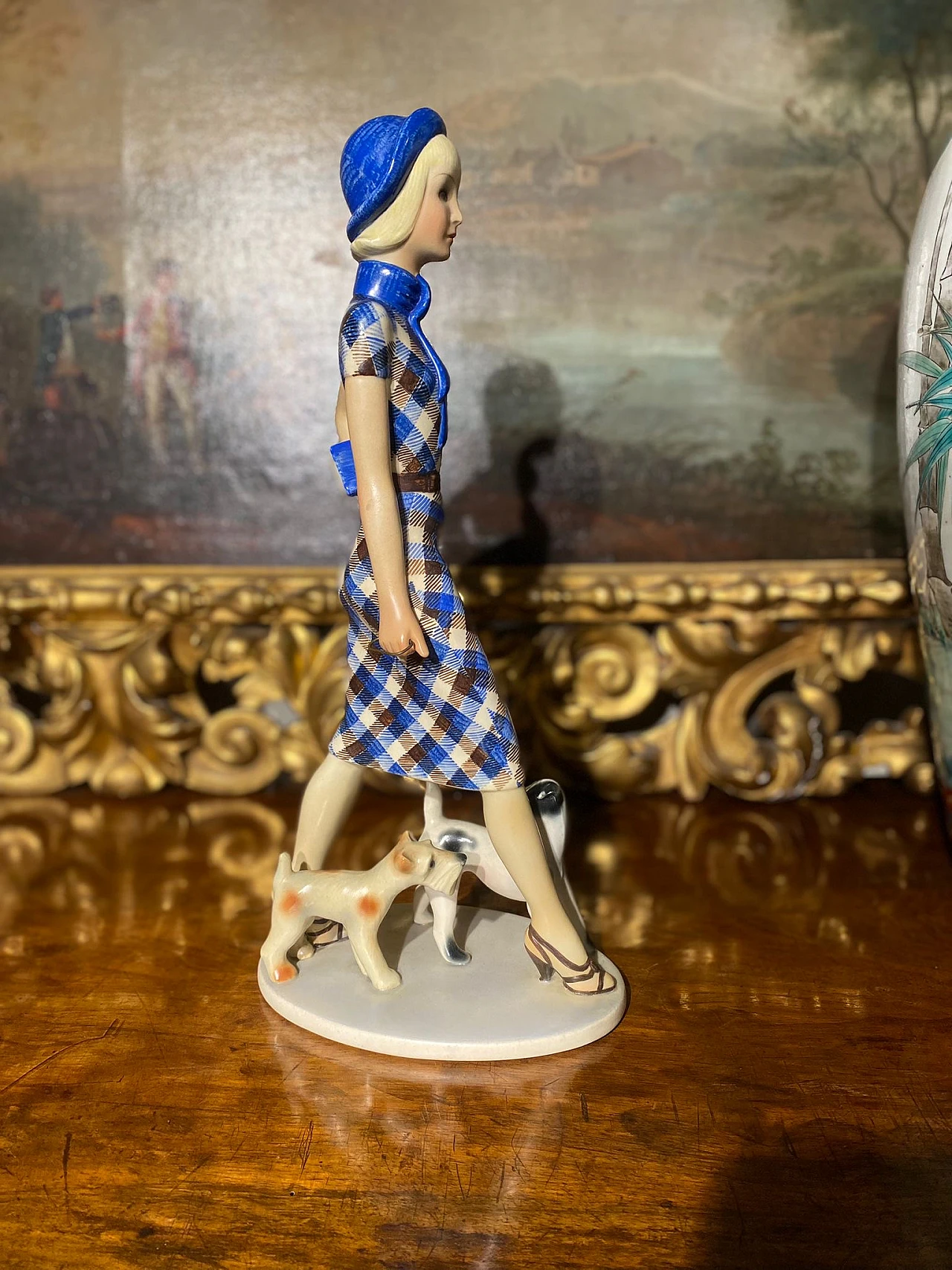 Lenci ceramic lady with dogs, 1930s 1