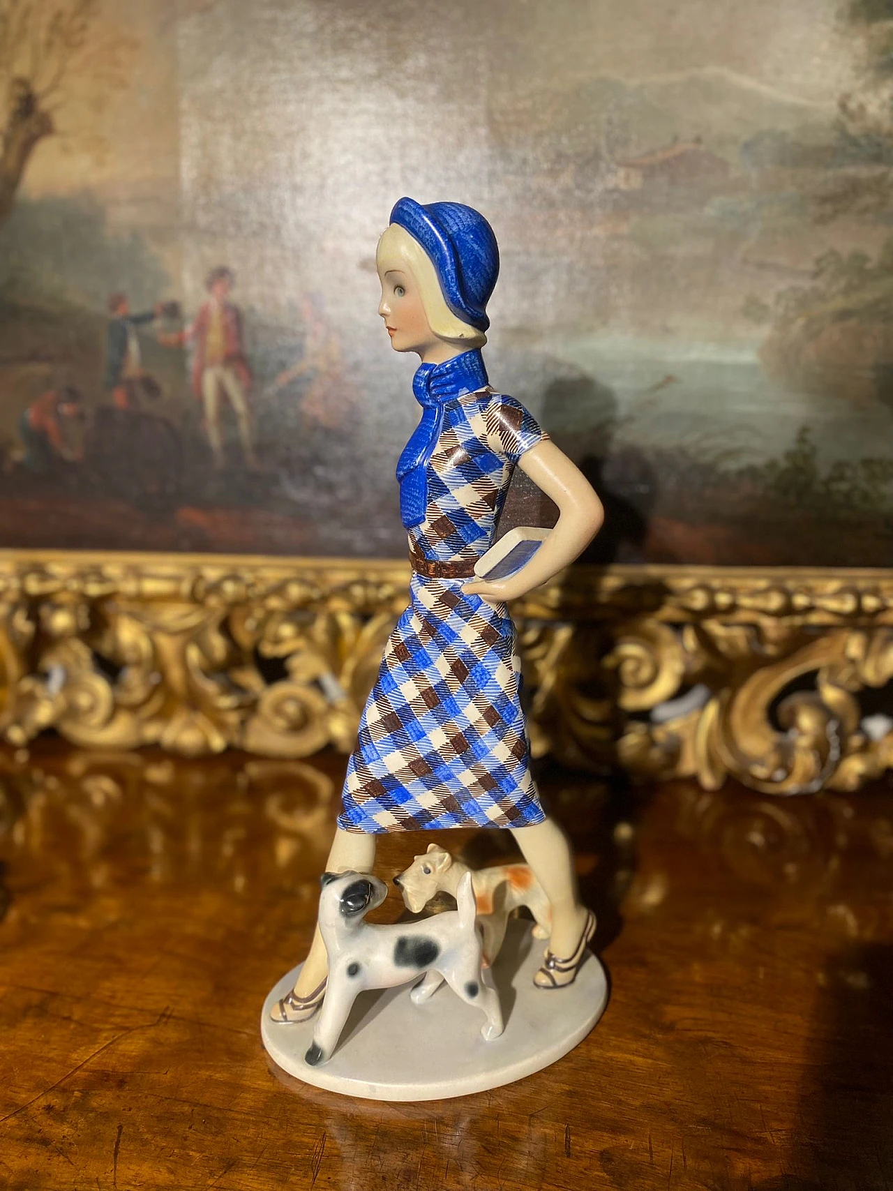 Lenci ceramic lady with dogs, 1930s 2