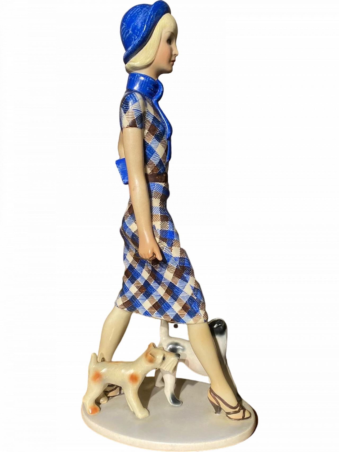 Lenci ceramic lady with dogs, 1930s 3