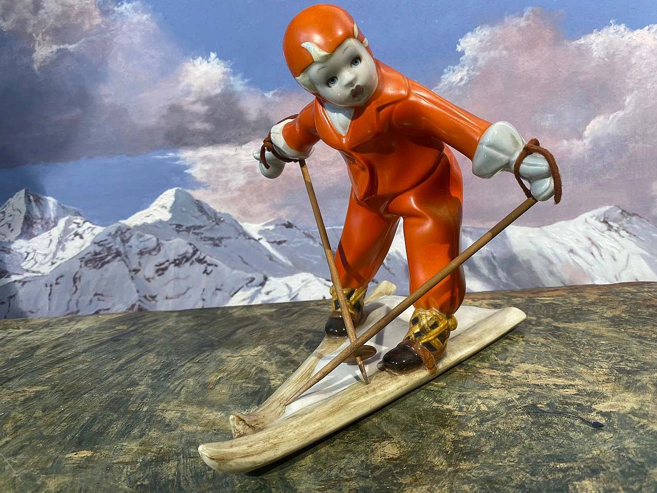 Ceramic Freccia Rossa skier by Lenci, 1930s 3