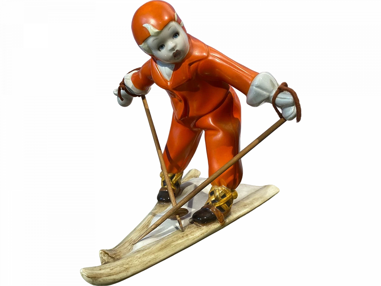 Ceramic Freccia Rossa skier by Lenci, 1930s 4