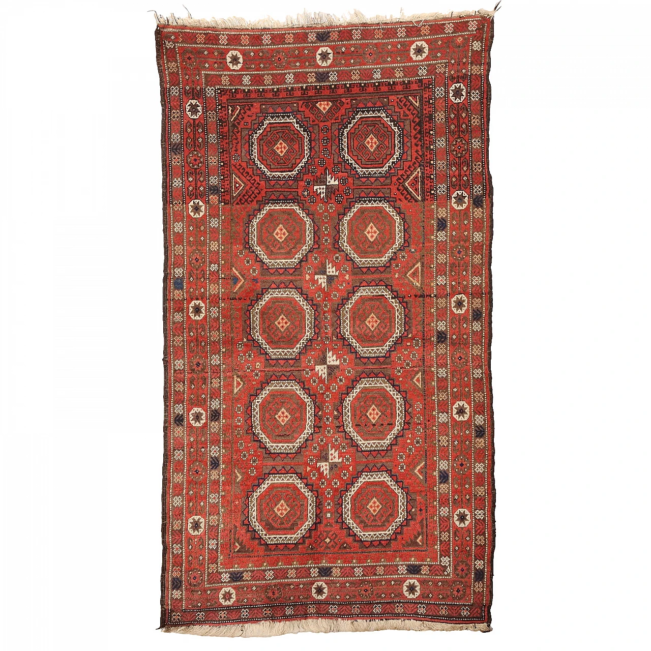 Iranian orange, brown and beige wool Beluchi rug 1